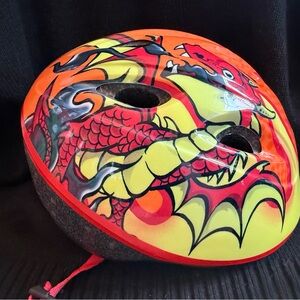Kids Dragon Helmet - Vibrant Red and Yellow